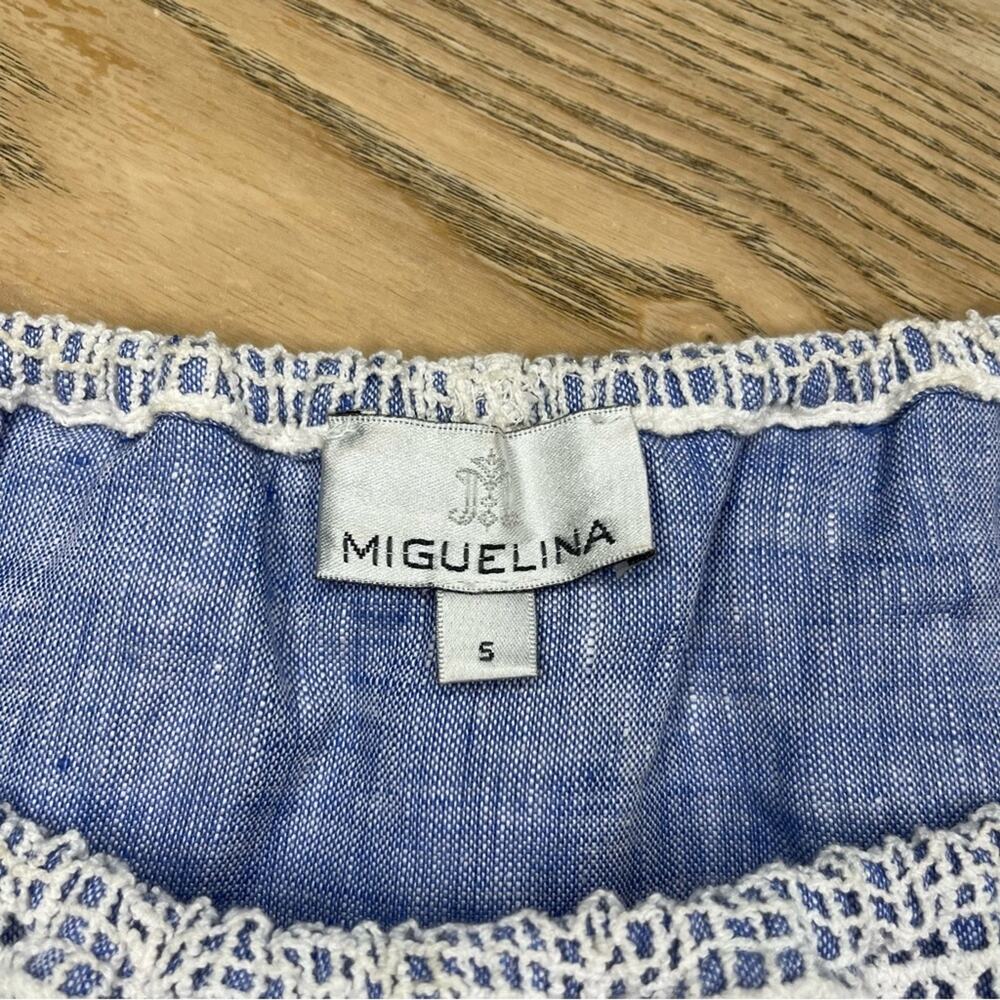 Miguelina Dakota Chambray Lace Crochet Off The Shoulder Crop Top Blue Size Small - Picture 5 of 8